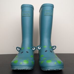 Joules Junior Roll Up Frog Print Wellington Boots Green Kids Size 2